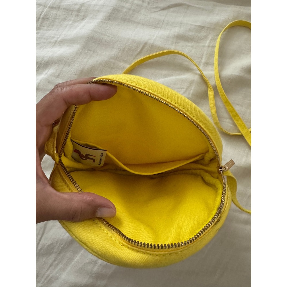 Penelope Gazin Yellow Round Crossbody Purse Bag Embroidered Smiley Face - Picture 4 of 7